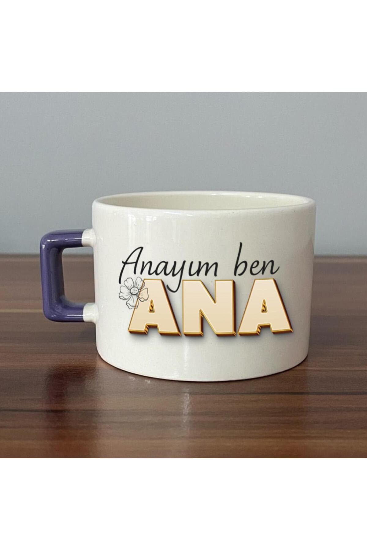 Anayım Ben Ana Baskılı Mor Kulplu Kare Espresso Fincanı