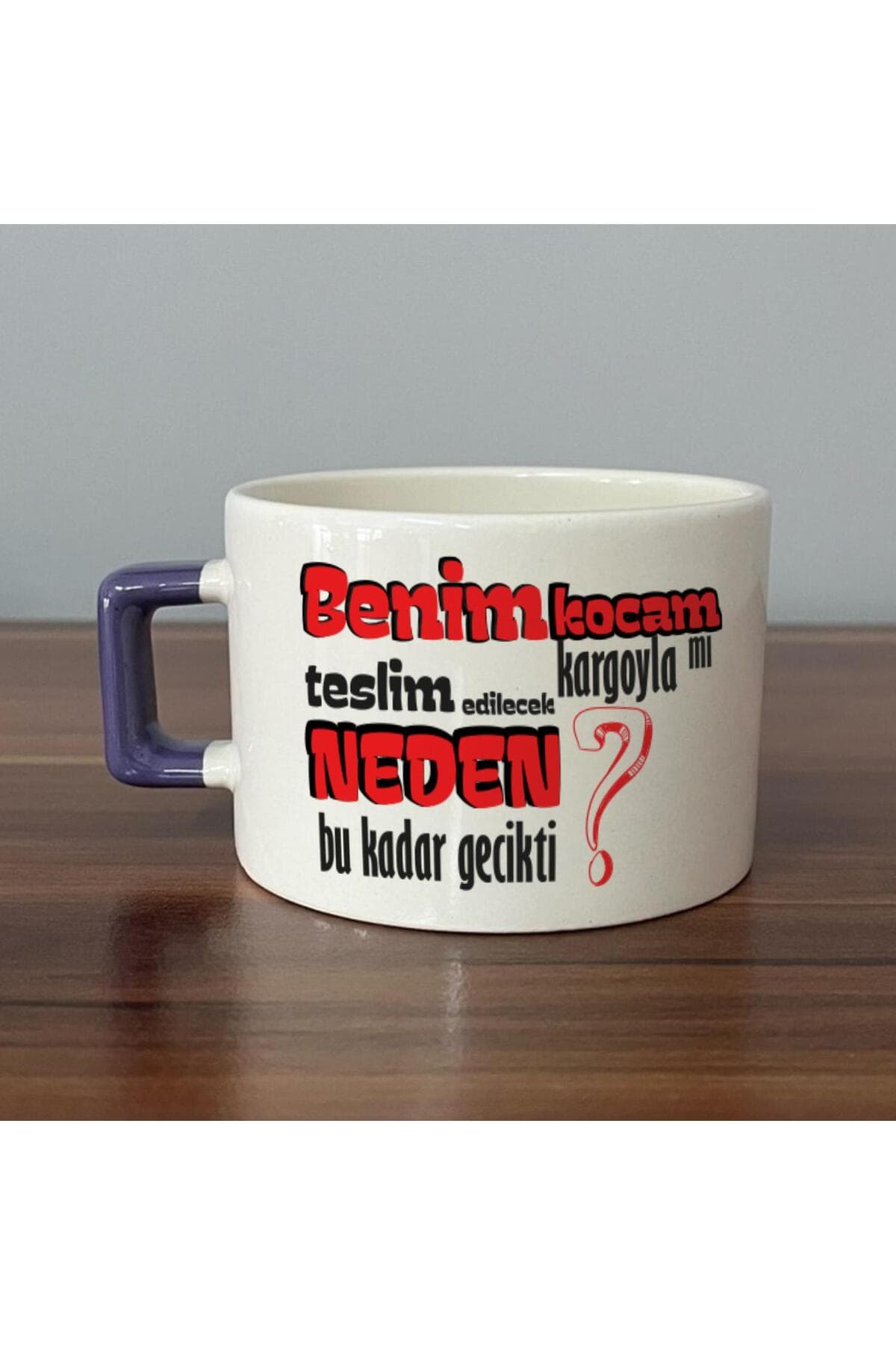 Benim Kocam Kargoyla Mı Teslim Edilecek Baskılı Mor Kulplu Kare Espresso Fincanı