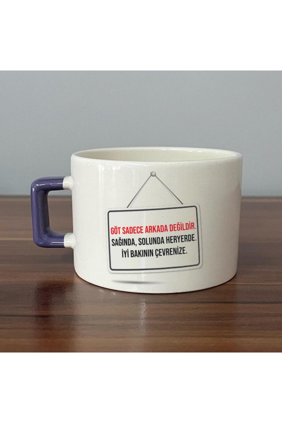 Göt Sadece Arkada Değildir Baskılı Mor Kulplu Kare Espresso Fincanı