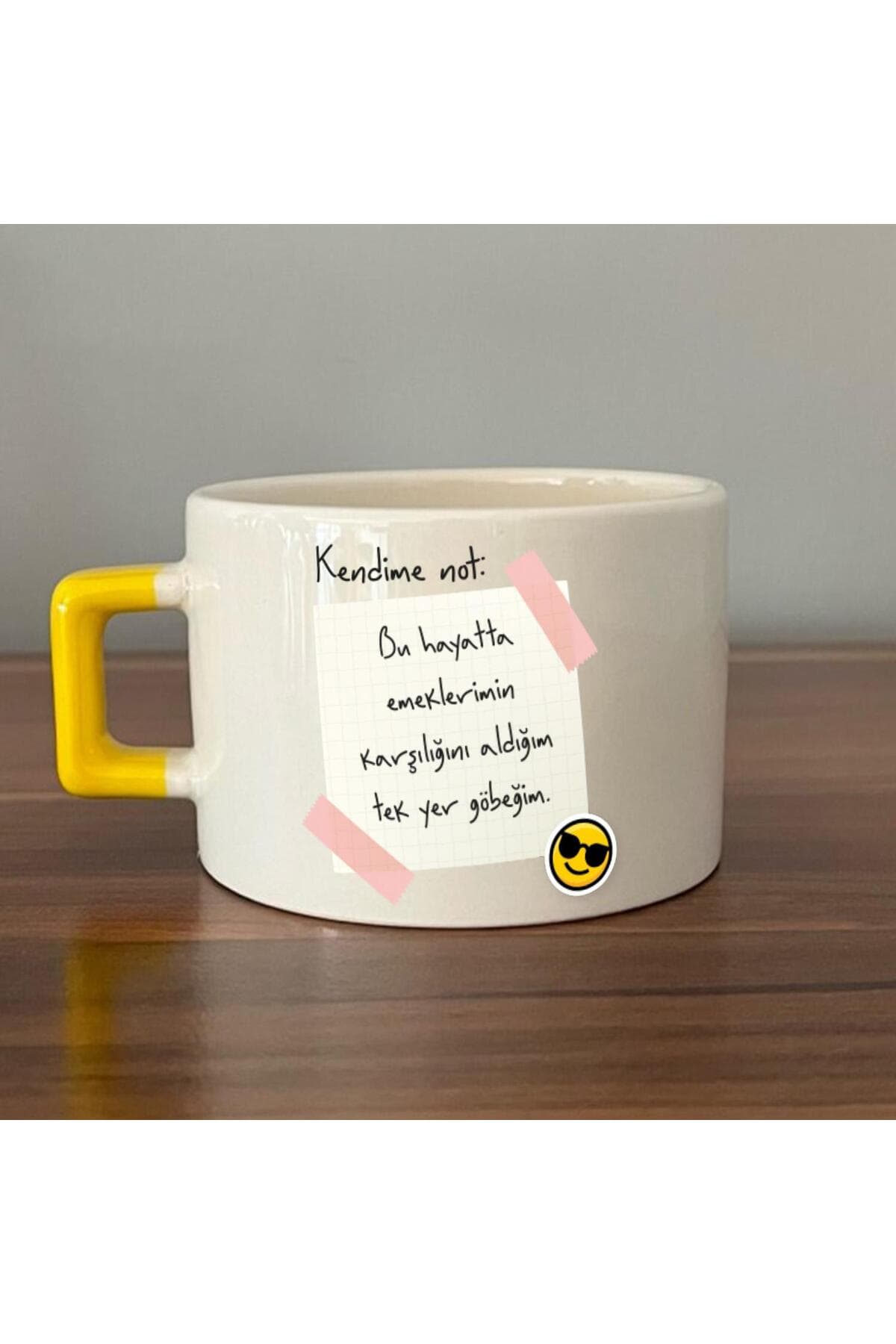 Kendime Not: Bu Hayatta Emeklerimin Karşılığını Baskılı Sarı Kulplu Kare Espresso Fincanı