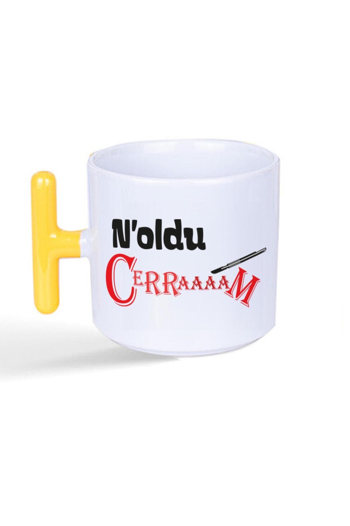 Noldu Cerraaaam Baskılı Sarı Kulplu T Kupa