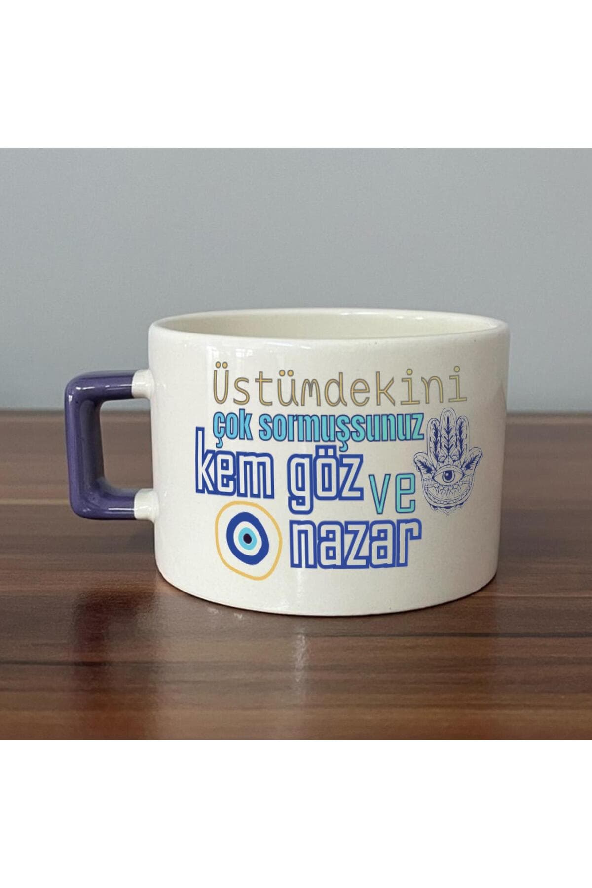 Üstümdekini Çok Sormuşsunuz Baskılı Mor Kulplu Kare Espresso Fincanı