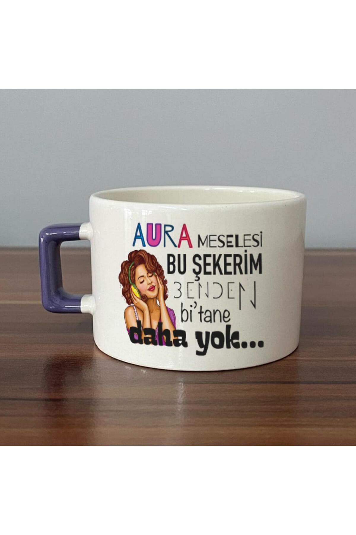 Aura Meselesi Bu Şekerim Baskılı Mor Kulplu Kare Espresso Fincanı