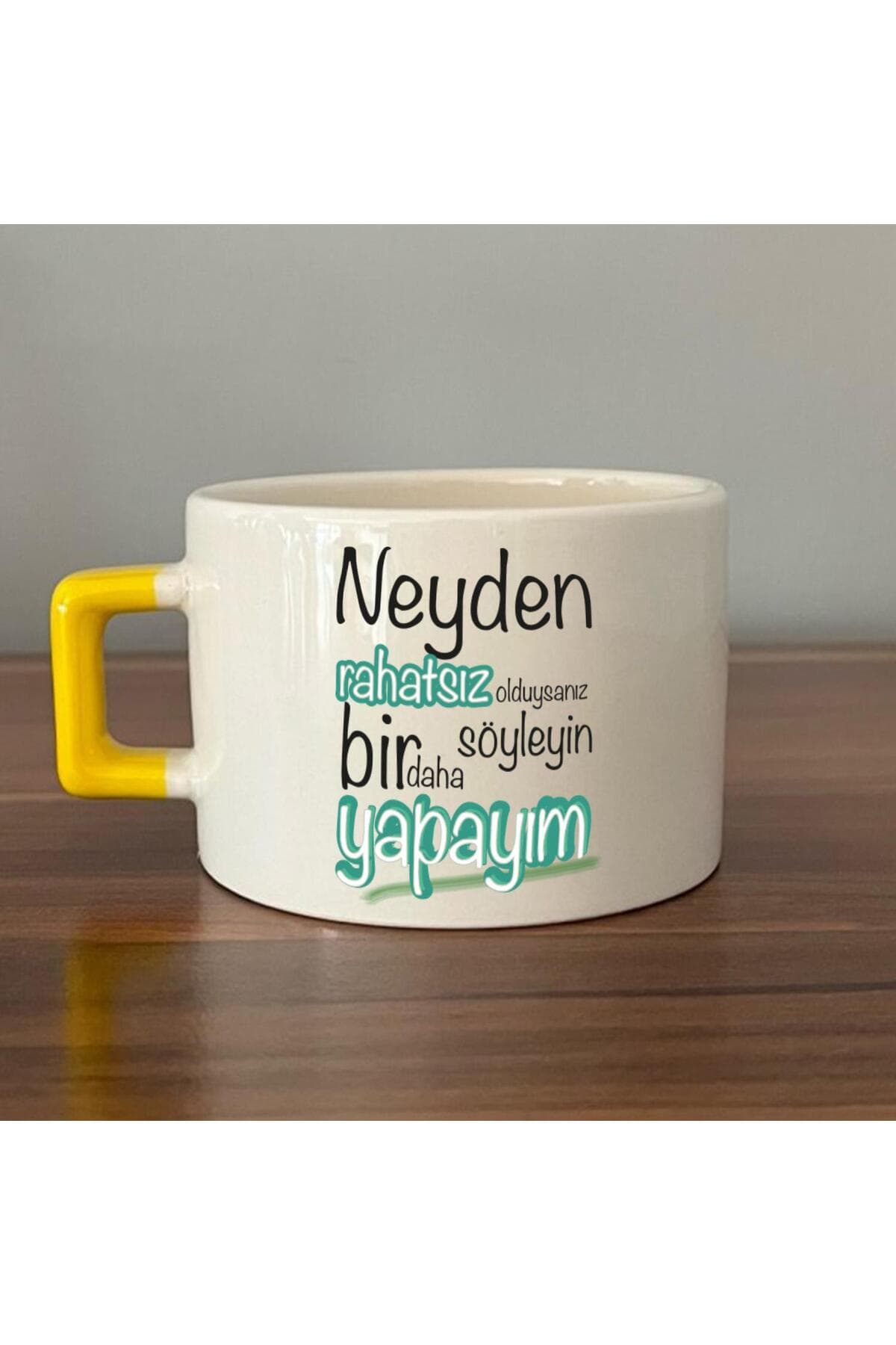 Neyden Rahatsız Olduysanız Söyleyin Bir Daha Yapayım Baskılı Sarı Kulplu Kare Espresso Fincanı