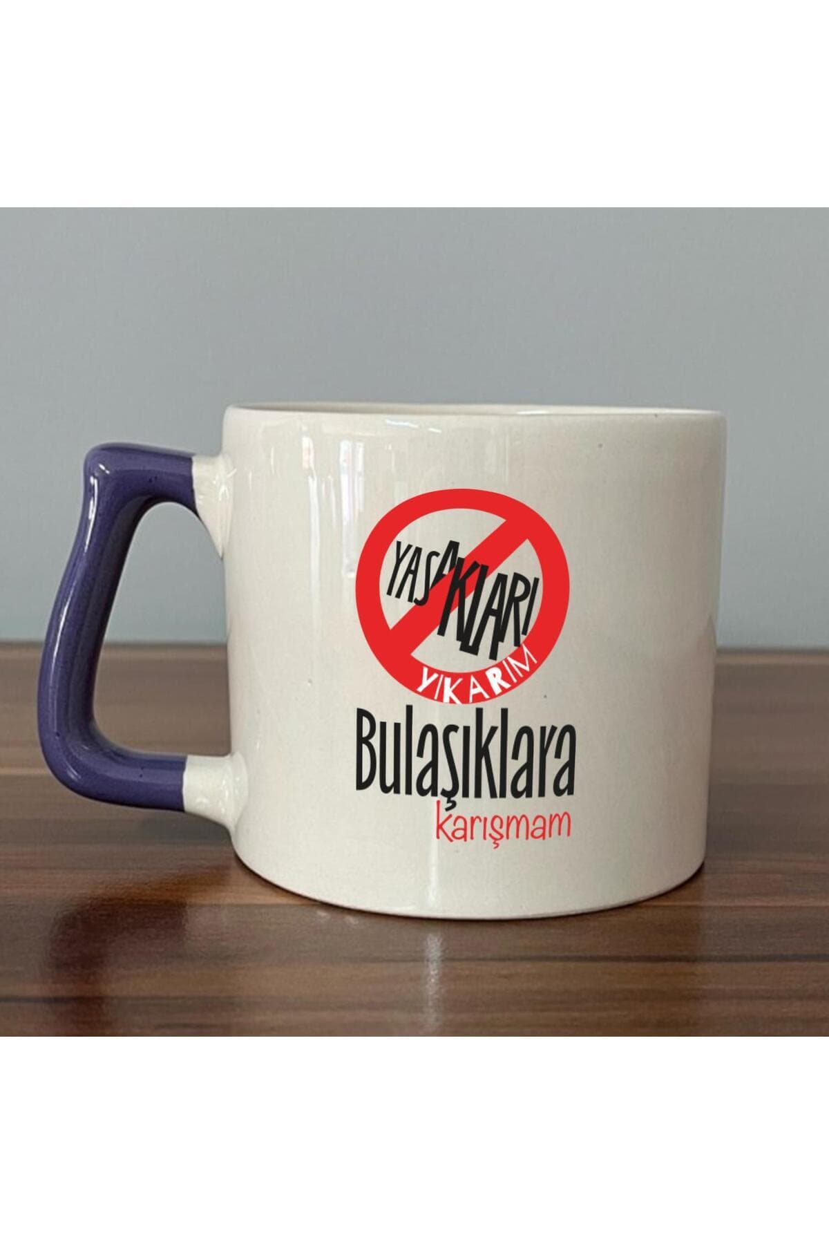 Yasakları Yıkarım Bulaşıklara Karışmam Baskılı Mor Kulplu Prime Kupa