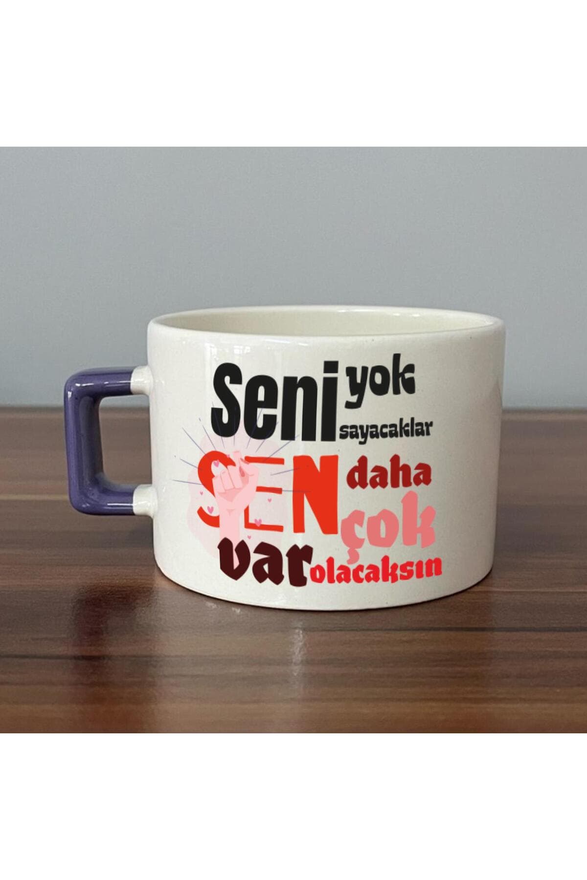 Seni Yok Sayacaklar Baskılı Kadınlar Günü Mor Kulplu Kare Espresso Fincanı
