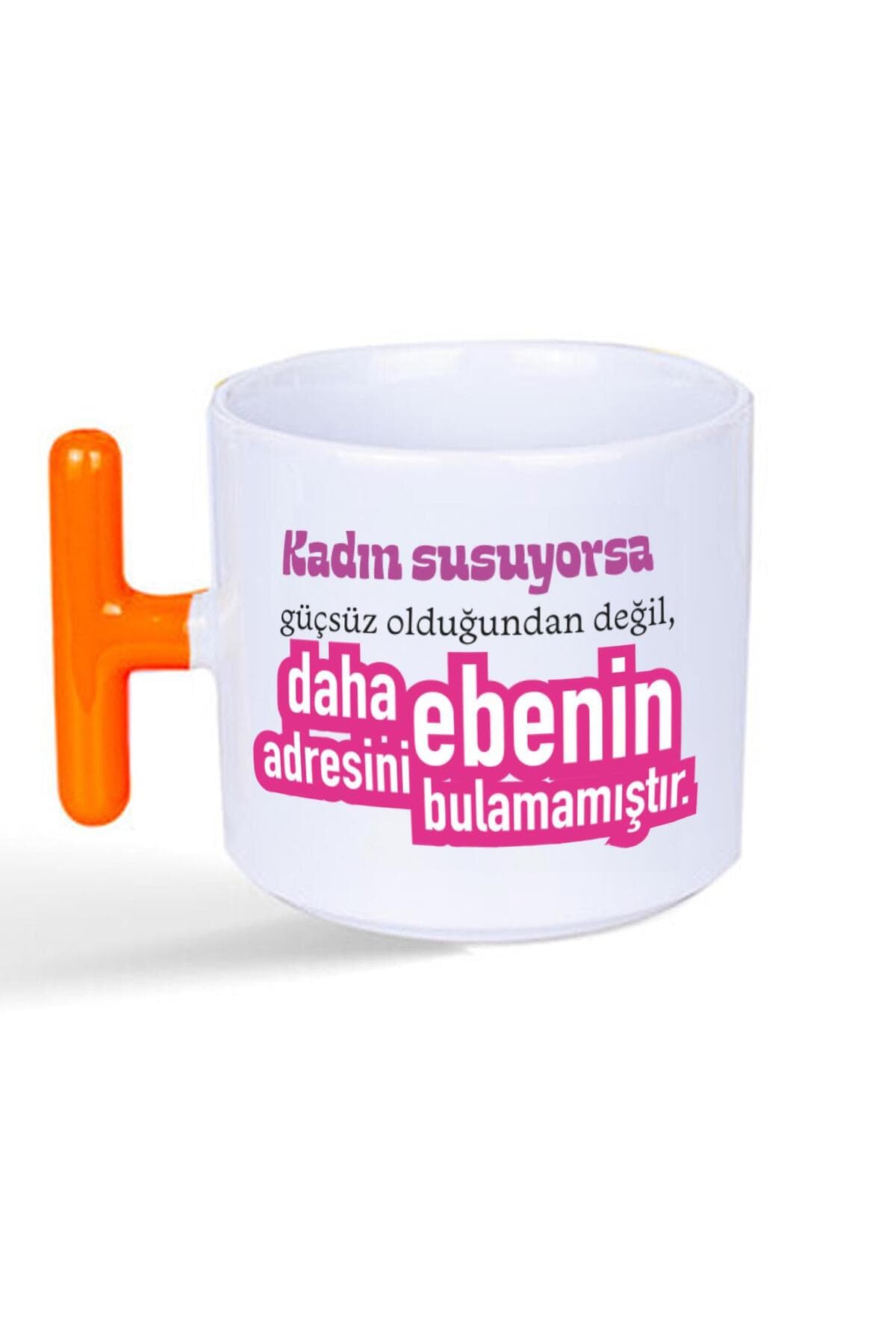 Kadın Susuyorsa Baskılı Kadınlar Günü Turuncu Kulplu T Kupa