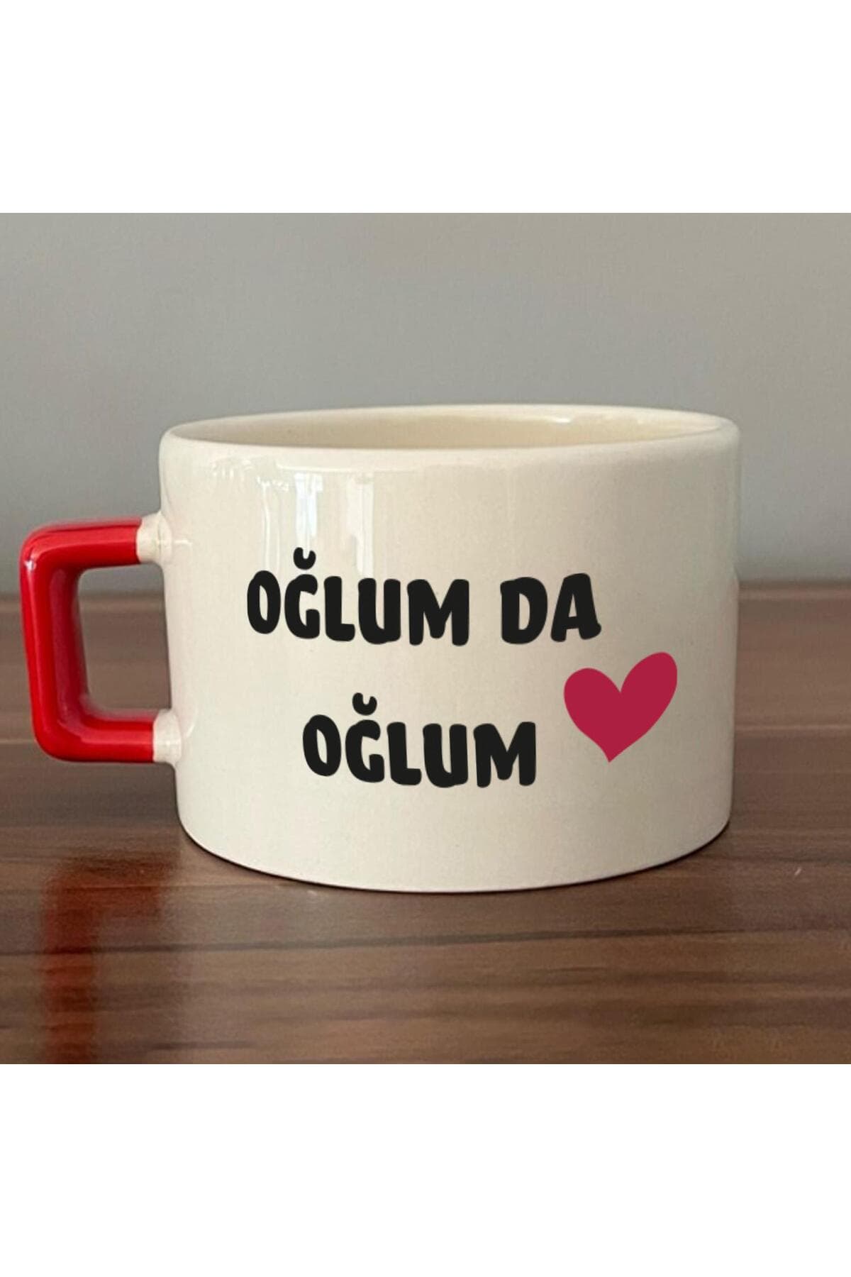 Oğlum Da Oğlum Baskılı Kırmızı Kulplu Kare Espresso Fincanı
