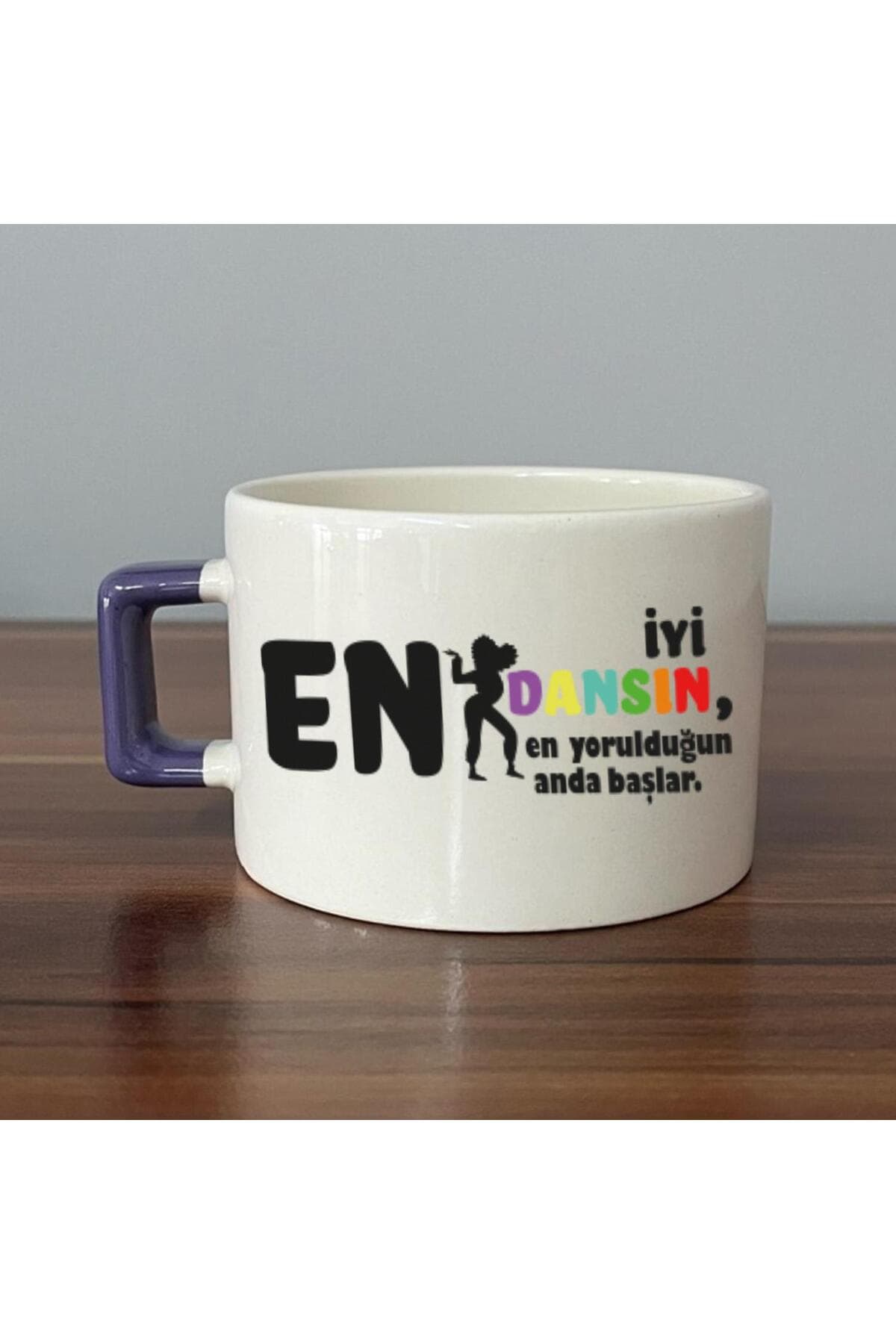 En İyi Dansın Baskılı Kadınlar Günü Mor Kulplu Kare Espresso Fincanı