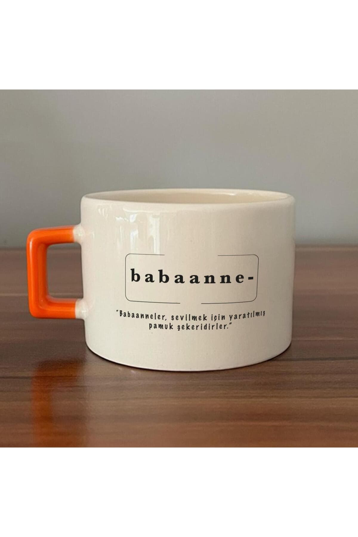 Babaanne Baskılı Turuncu Kulplu Kare Espresso Fincanı