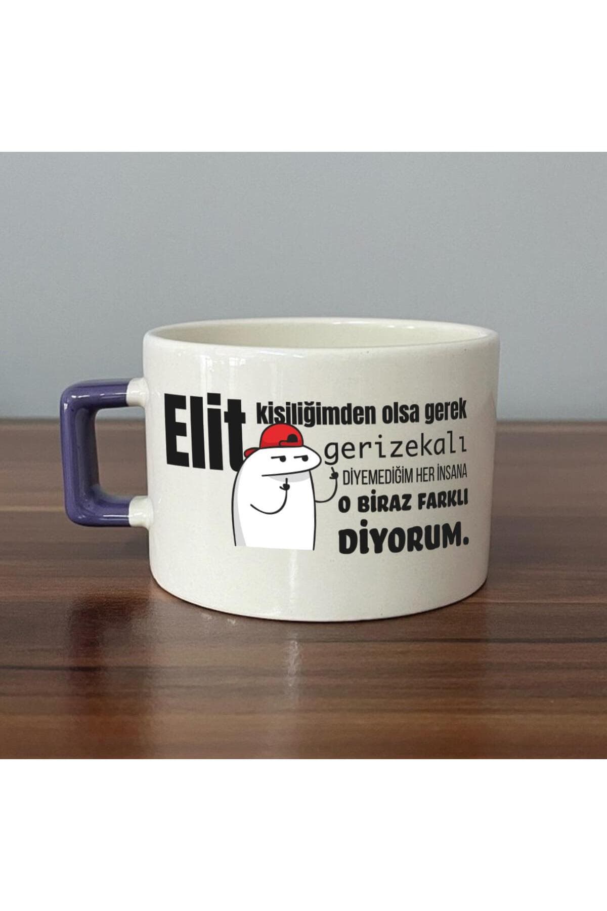 Elit Kişiliğimden Olsa Gerek Baskılı Mor Kulplu Kare Espresso Fincanı