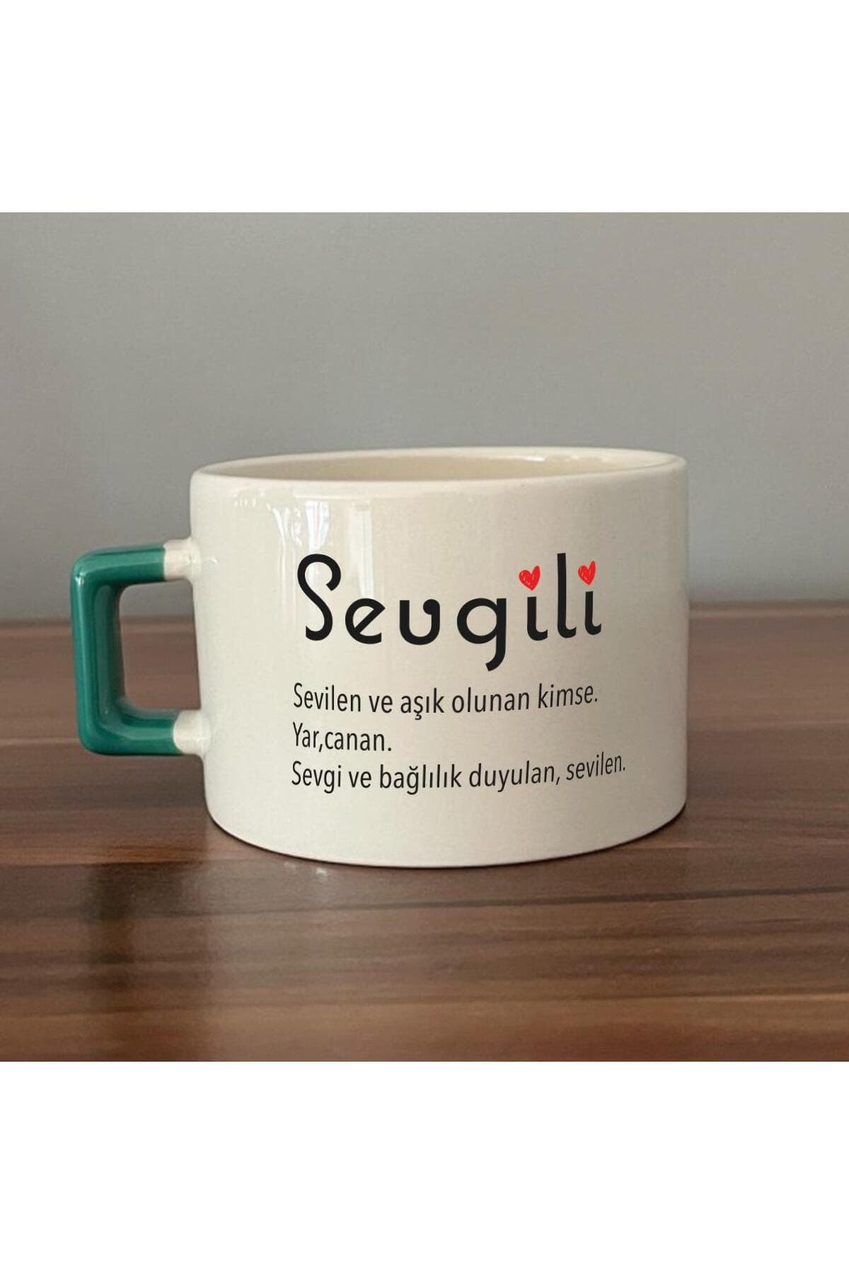 Sevgili Baskılı Yeşil Kulplu Kare Espresso Fincanı