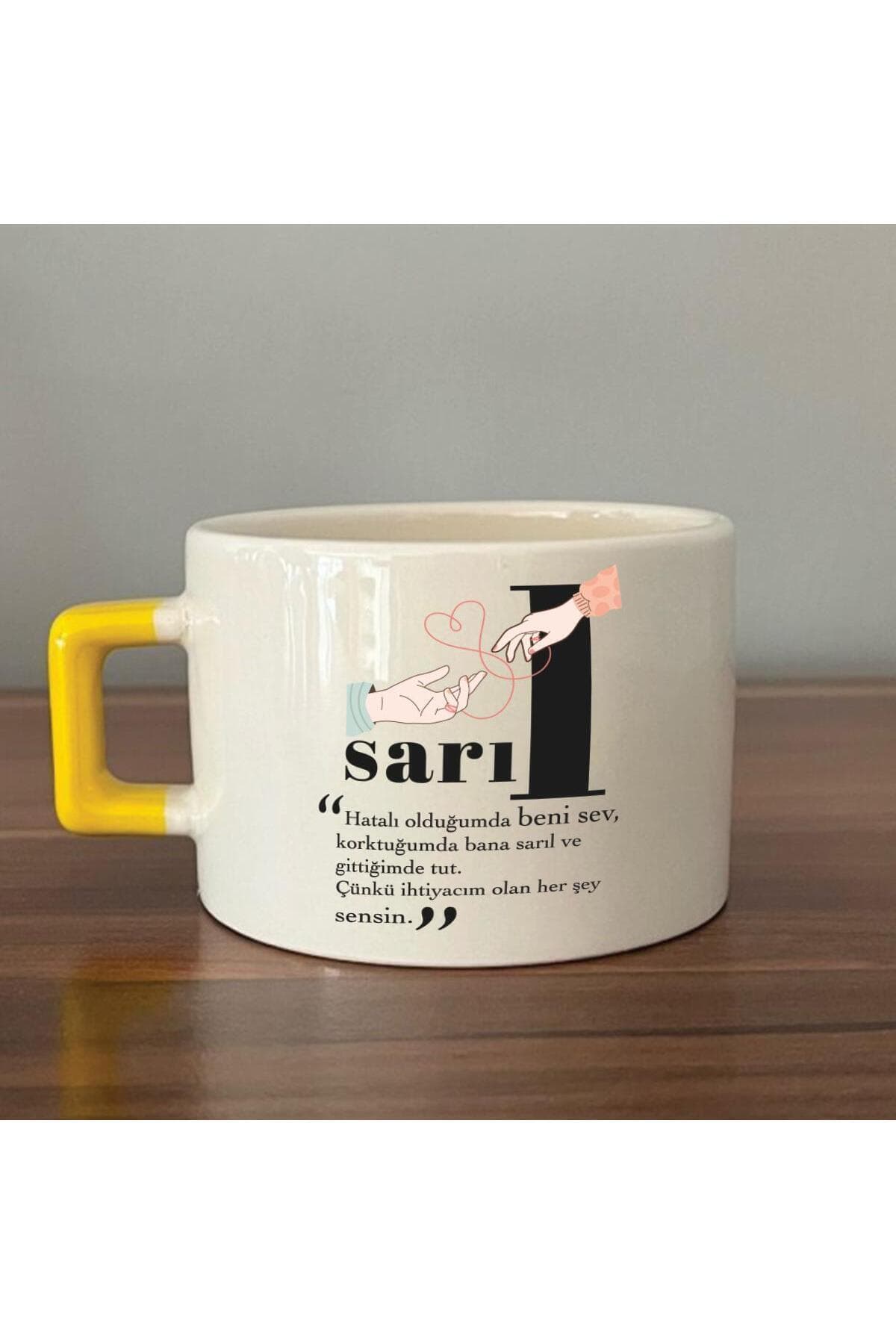 Sarıl Baskılı Sarı Kulplu Kare Espresso Fincanı